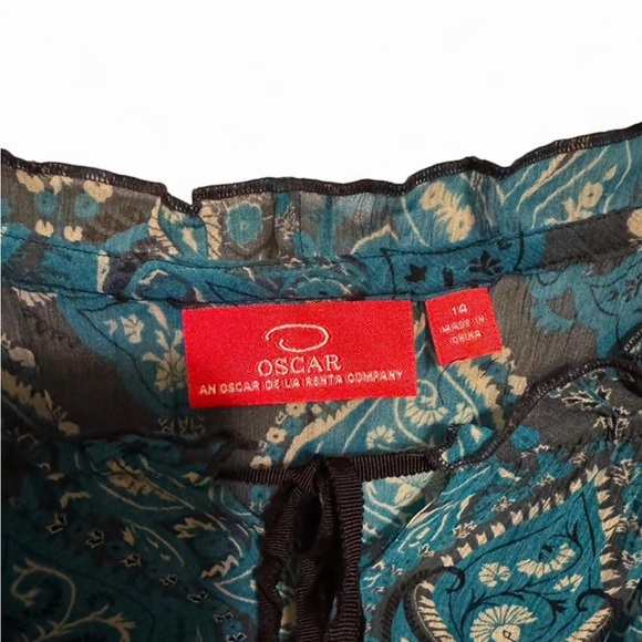 Oscar by Oscar De La Renta Elegant Blue Paisley Silk Sheer Women's Top - Picture 2 of 7